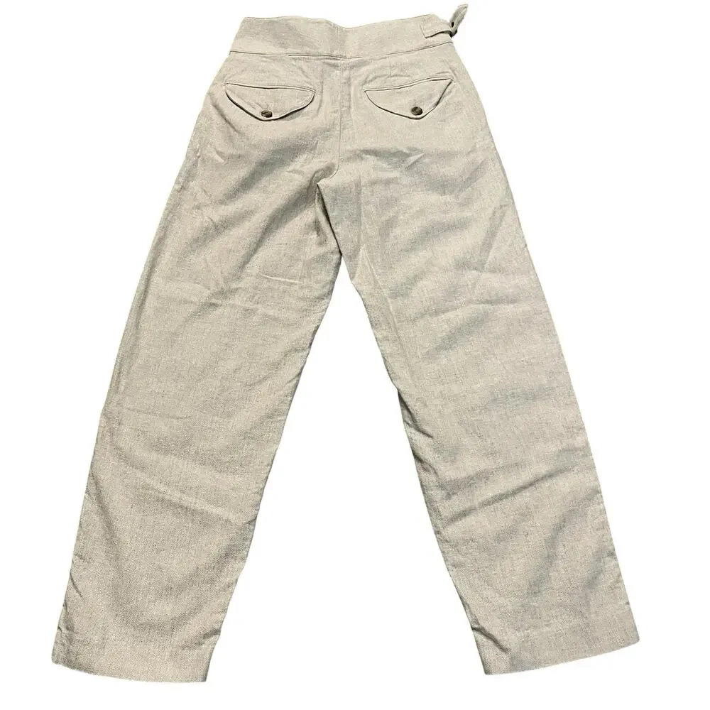 Banana Republic Seafarer Pants 4 Cream Herringbone Linen Blend Belted Pleated